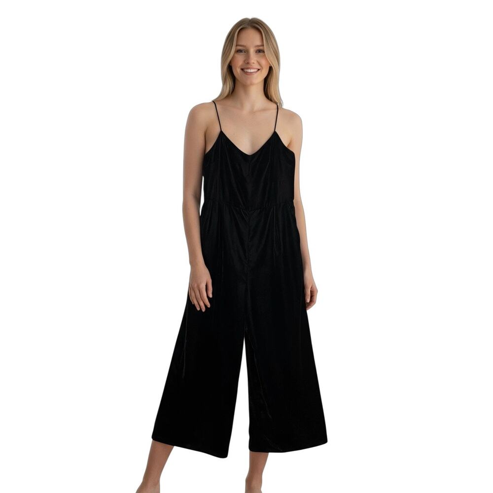 J Crew Cropped Velvet Jumpsuit Pockets Spaghetti Straps Holiday‎ Size 0 (3026)